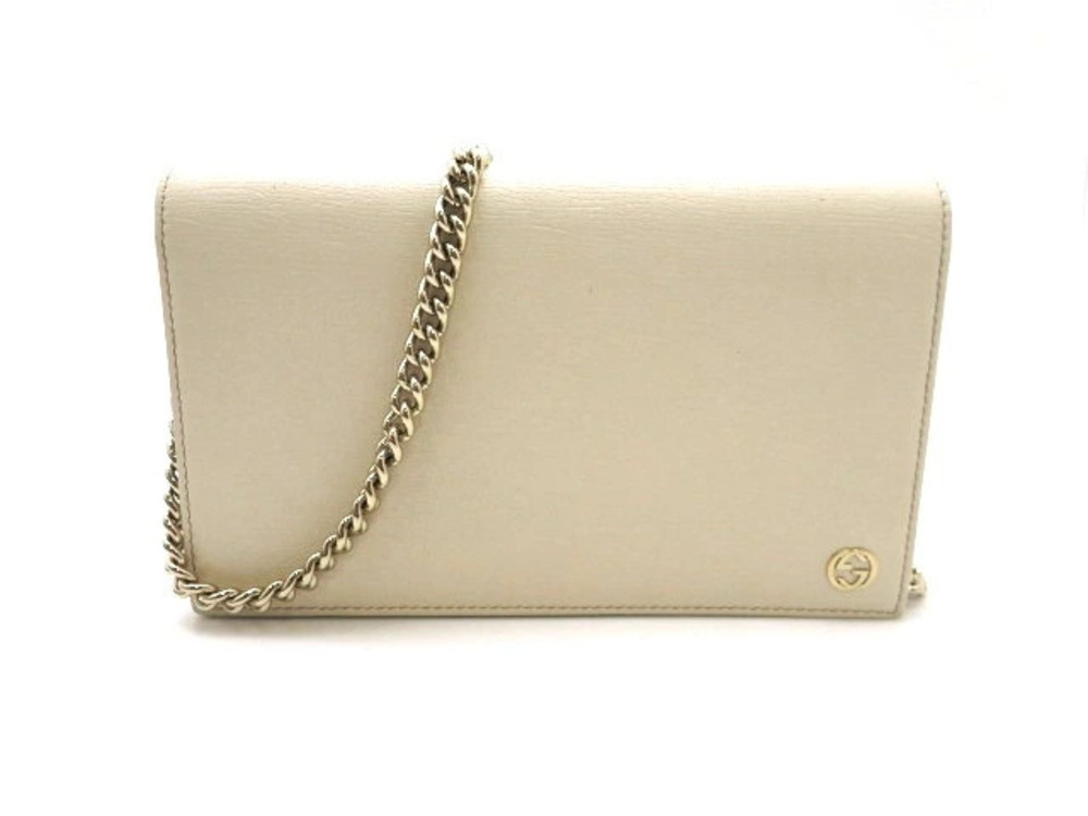 Gucci Shoulder Bag Chain Wallet Long Interlocking G Leather Ivory White